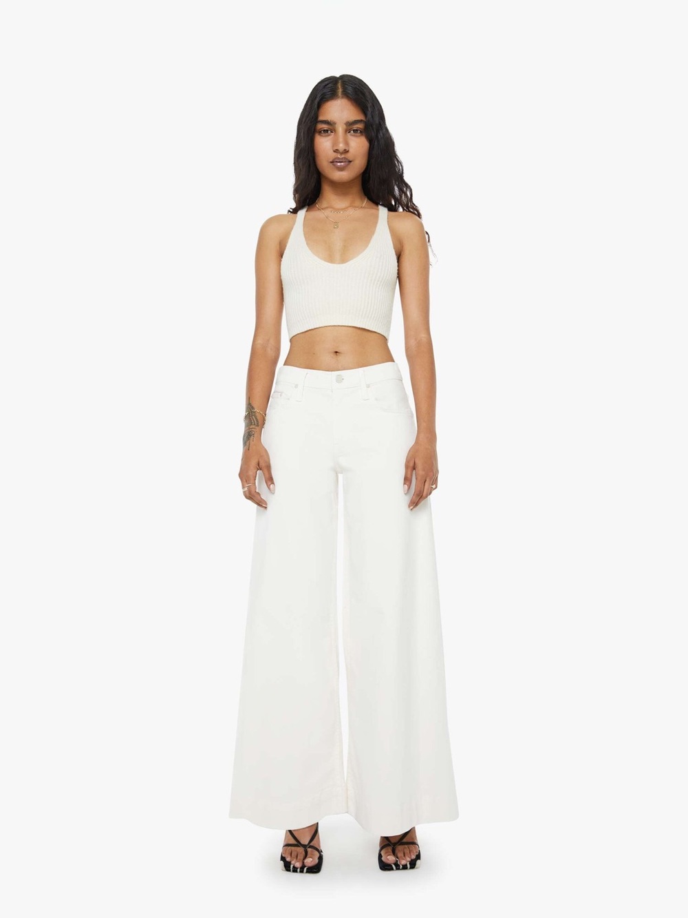 MOTHER The Lil' Mid Rise Headliner Sneak Jeans in Cream Puffs, Size 27 (Petites)